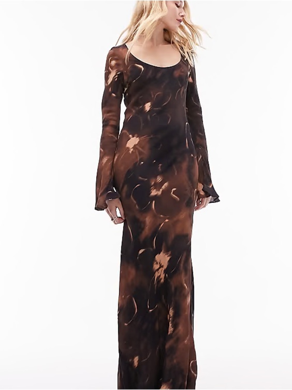 ASOS Brown & Black Tie-Dye Scoop Neck Maxi Dress